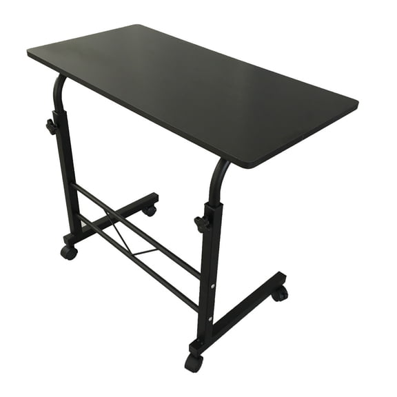 Funnil Adjustable Rolling Laptop Side Table, 23.62" x 15.75" Standing Desk with Lockable Wheels, Waterproof Desktop, Portable Lectern & Workstation, Black