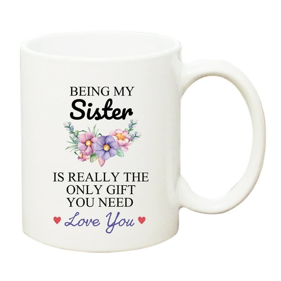 Funnil Best Sister Ceramic Tea Cups,Birthday Dishes Gifts from Sister, Brother,White