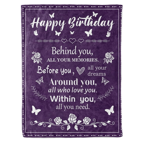 Funnil Birthday Gifts for Women/Men/Her/Him Friendship Blanket 50"X60", Happy Birthday Decorations Throw Blanket,Purple