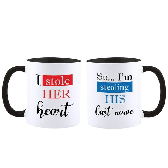 Funnil Ceramic Coffee Mugs for Couples Husband Wife Safe Wedding Gifts Set Black