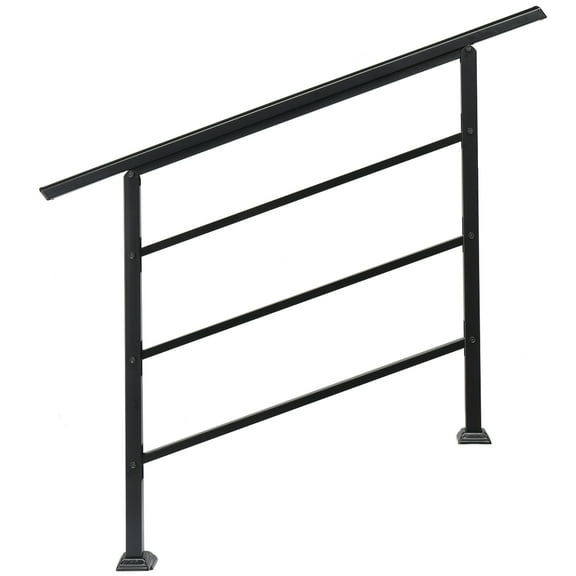 Funnil Handrail for Outdoor Stairs, Fits 3-4 Steps, Weatherproof Heavy Duty Metal Handrail Railing, Iron Handrail Rail for Porch Deck Garden, Matte Black