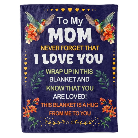 Funnil Mom Birthday Gifts from Son Daughter Super Soft Warm and Comfy,I Love You Flowers Throw Blanket,50"60" Navy Blue