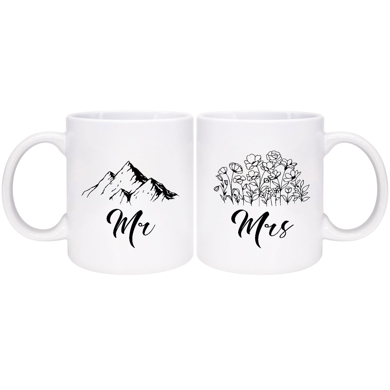 Mr. and Mrs. Black and White Ceramic Coffee Mugs Set