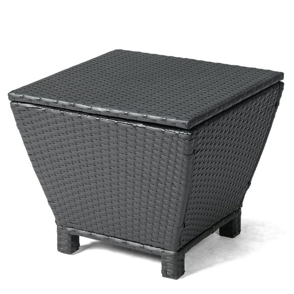 Funnil Outdoor Rattan Coffee Table with Hidden Storage, All-Weather PE Wicker Patio Side Table Box with Iron Frame, Waterproof Deck Organizer for Garden, Porch & Poolside, Black