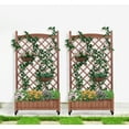 thumbnail image 1 of Funnil Set of 2 Raised Garden Bed with Trellis, Drainage Holes and Optional Wheels, 42.3x25x11 inch Outdoor Wooden Planter Box & Plant Stand with Climbing Racks for Balcony, Backyard, Patio, 1 of 10