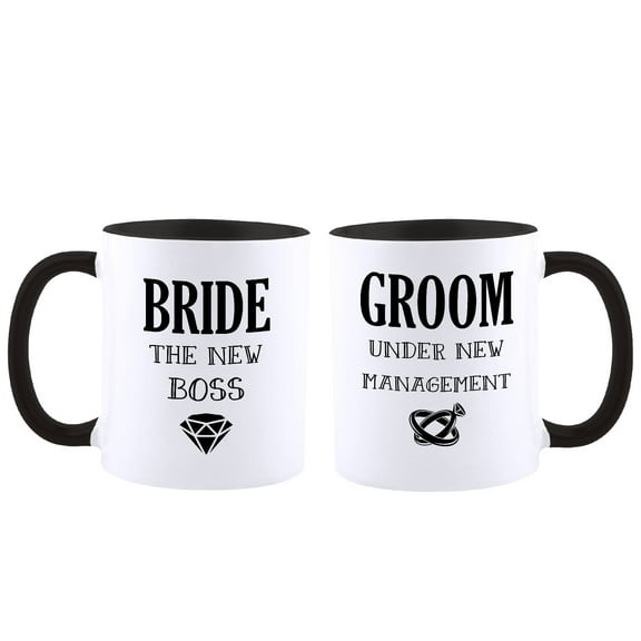 Funnil Wedding Gifts Set for Couples Bridal Shower Gifts 11oz Ceramic Coffee Mugs Tea Dishes,Black