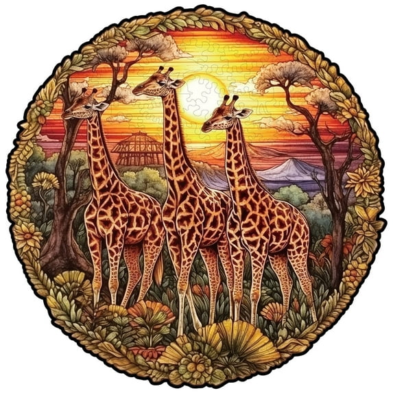 Funnil Wooden Jigsaw Puzzles, The Giraffe Family Creative Gifts 7.9x7.8in/128 PCS