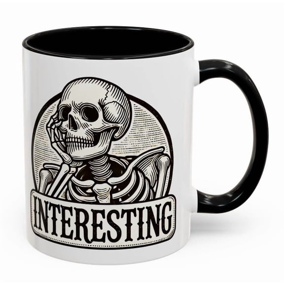 Funnkeleton Coffee Mug Interesting Meme Design, Gothic Aesthetic Tea Cup, SarC1Astic Skull Gift, Vintage Skeleton Art, Dark Humor Mug