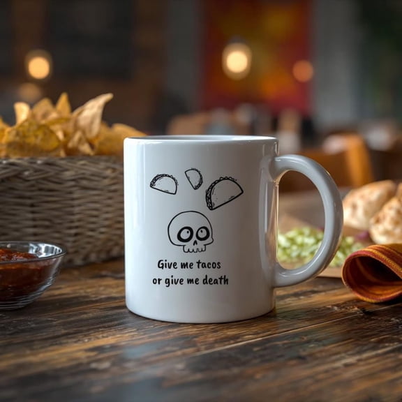 Funnkull Taco Lover Ceramic Mug, rtoon Skull with Tacos, Day of the Dead Coffee Cup, Gift Foodie, Tacos or Death Mug, Skull Kitchen.jpg