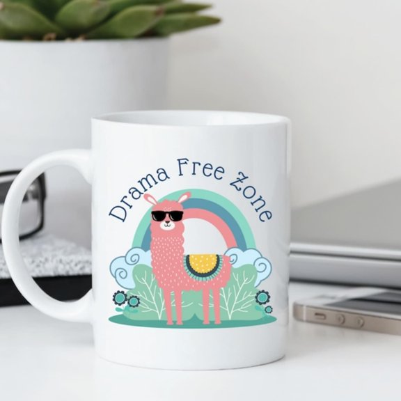 Funnlama Mug Drama Free Zone, Whimsil Coffee Cup.jpg