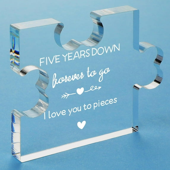 Funnli 5 Year Anniversary Wedding Gift For Him Her - 5Th Marriage Anniversary Valentines Day Gifts For Wife Husband - Anniversary Card Gifts For Couple Men Women Acrylic Puzzle Plaque