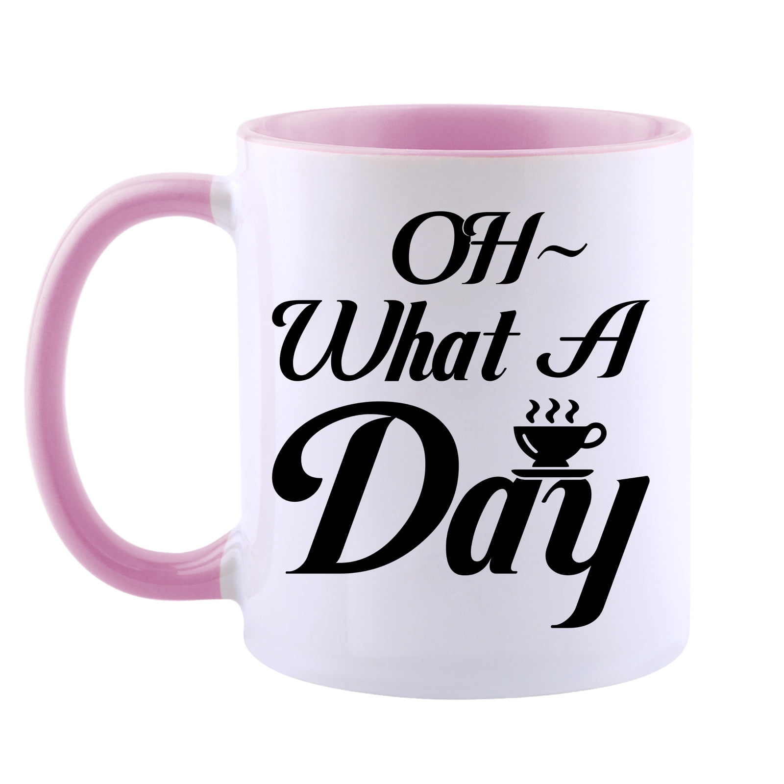 Funnli OH What A Day Coffee Mug, Best Coffee Cup, Ceramic Cup Pink