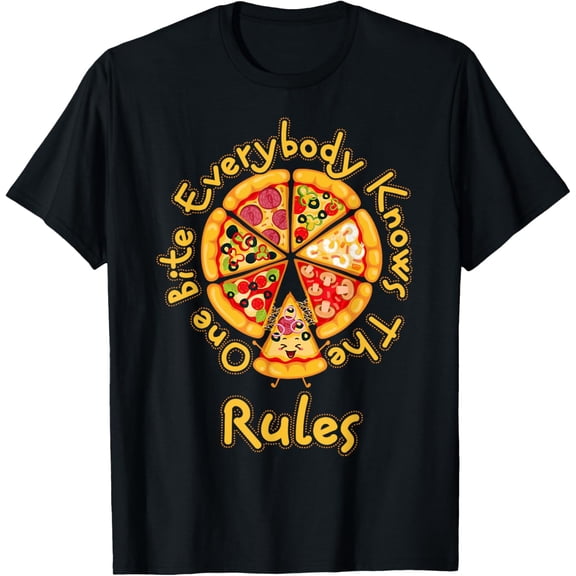 Funny 1 One Bite Everybody Knows Rules Pizza Food Lover T-Shirt