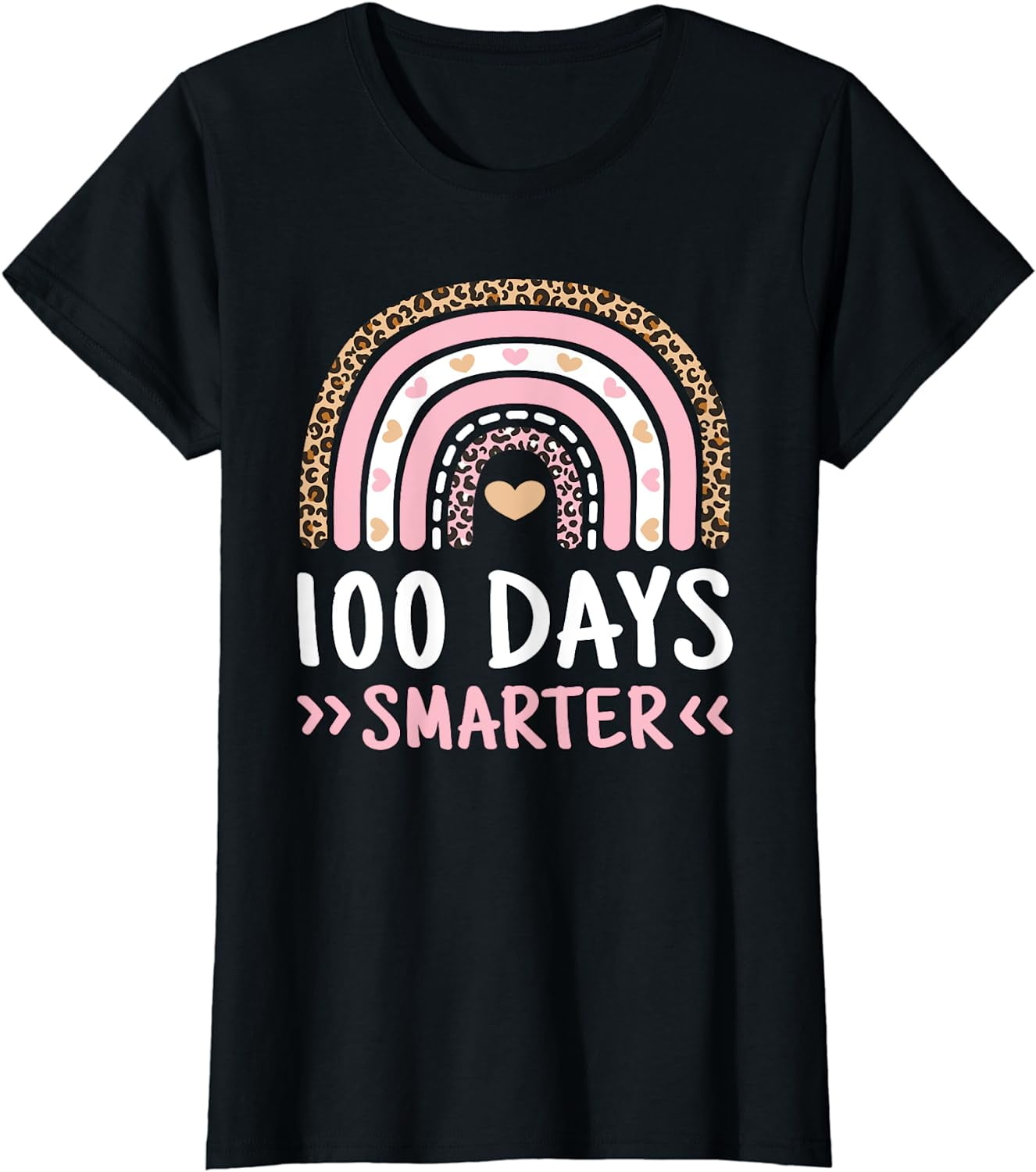 Funny 100th Day Of School 100 Days Smarter Leopard Rainbow T-Shirt ...
