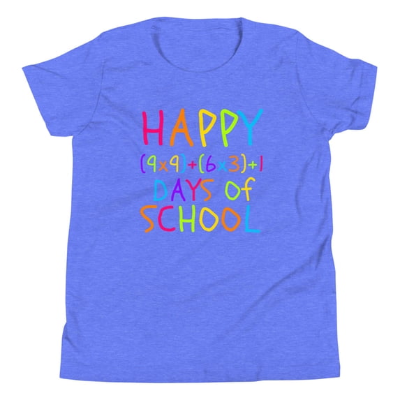 Funny 100th Day of School, Unisex Youth, 100 Days Math Teacher 100 Days Smarter Math Formula (Heather Columbia Blue, L)