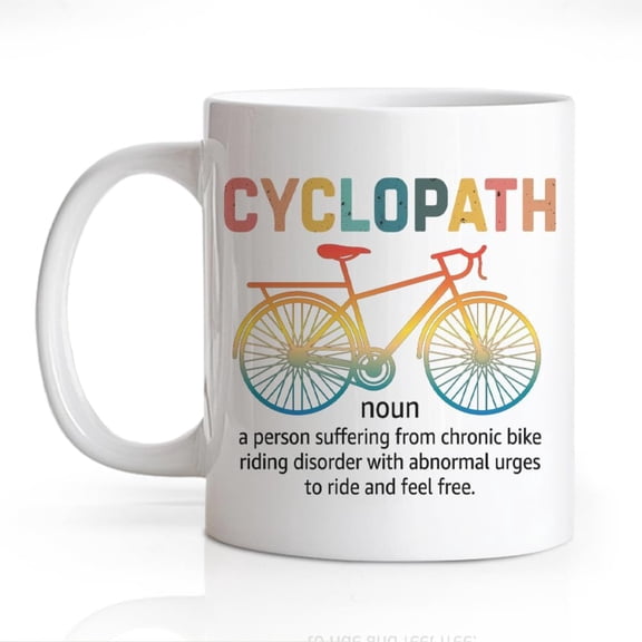Funny 11oz Double-Sided Ceramic Mug, Biking Coffee Mug for Cyclist Bicycle Lover Triathlete, Cycling Gifts for Men Women, Cyclist Coffee Cup, Mountain Bike Gifts