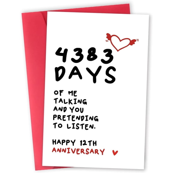 Funny 12 Year Anniversary Card Gifts for Him Her, Sweet 12th Anniversary Card for Girlfriend Boyfriend, Lovely 12th Weeding Anniversary Card Husband Wife, Happy Twelve Years Together Gift