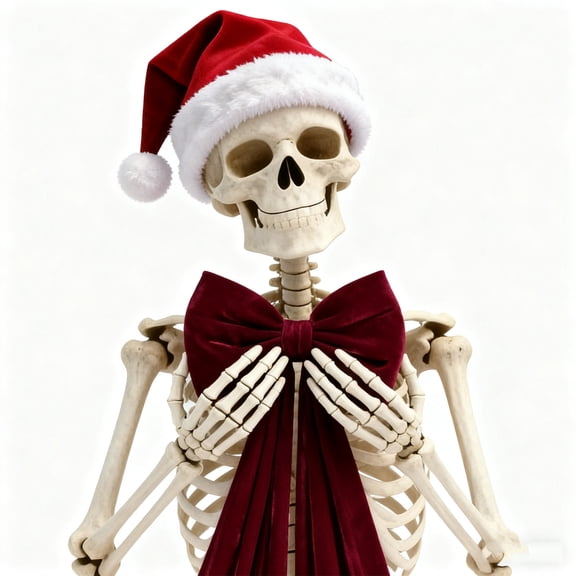 Funny 12ft Skeleton Christmas Outfit,Giant Skeleton Clothes Accessories Including Giant Santa Hat,67" Large Velvet Red Bow for Xmas Halloween New Year Decor