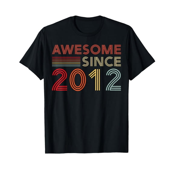 Funny 14th Birthday T-Shirt for Son - Awesome Since 2012 Retro Style Black Tee