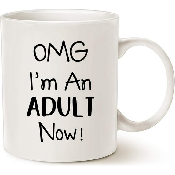 Funny 18th Birthday Gifts for Son, Daughter, Children, Best Friend, OMG I''m An Adult Now Coffee Mug, Born In 2005 2006 Year Gift for 18 Year Old White 11 Oz
