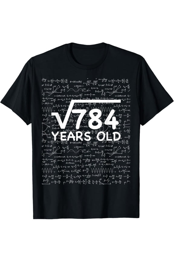 Funny 28th Birthday 28 Years Old Square Root Math Pun Gift T-ShirtMen and women, Black T-shirt, size: Extra large