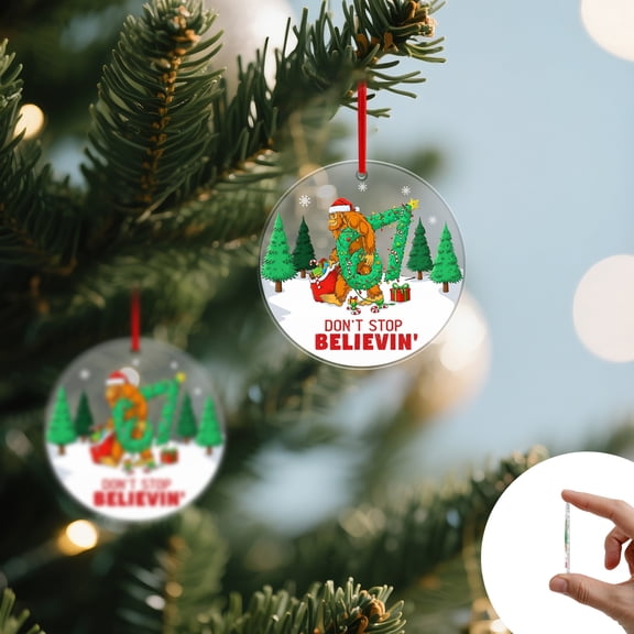 Funny 2D Acrylic Bigfoot Christmas Tree Ornaments, Cute Emoji Hanging Decorations for Xmas Stocking Stuffers, Teen Gifts and Holiday Home Decor,I