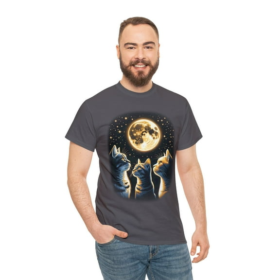 Funny 3 Cats with Moon meme for cat lover Unisex Heavy Cotton Tee