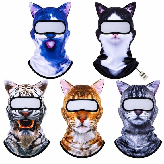 Funny 3D Printed Animal Ski Mask, Balaclava Face Cover with Ears Stretchable Hood Wraps the Head and Neck During Snow Sports, Cycling, Festivals, and Costume Events