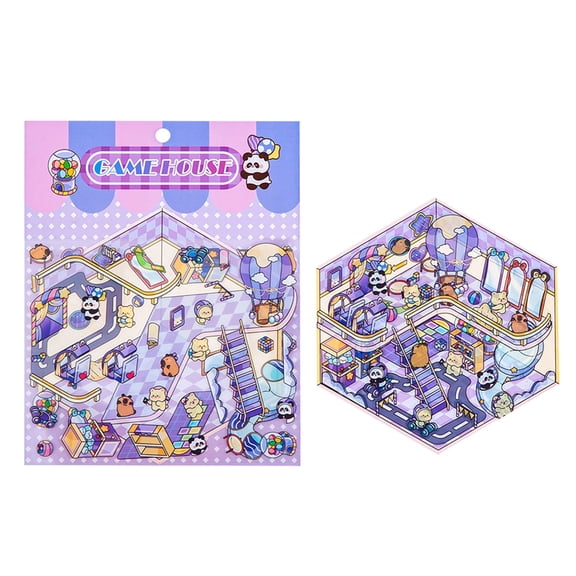 Funny 3D Scene Sticker Cartoon 3D Miniature Scene Sticker for Scrapbooking Journal Album Phone Case Laptop Packaging