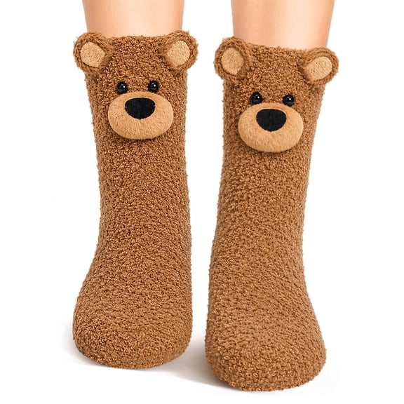 Funny 3D TeddyBear Fuzzy Cozy Slipper Socks Gift for Women Teen Girl | Cute Animal Fluffy Thermal Socks Fun TeddyBear Lovers Warm Gift Ideas for Birthday Valentines Easter Christmas Stocking Stuffer