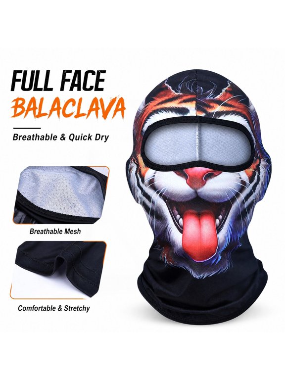 Funny 3D Tiger Print Ski Mask Winter Balaclava Full Face Covering for Skiing Snowboarding Outdoor Sports Gag Gift Soft Durable Fabric