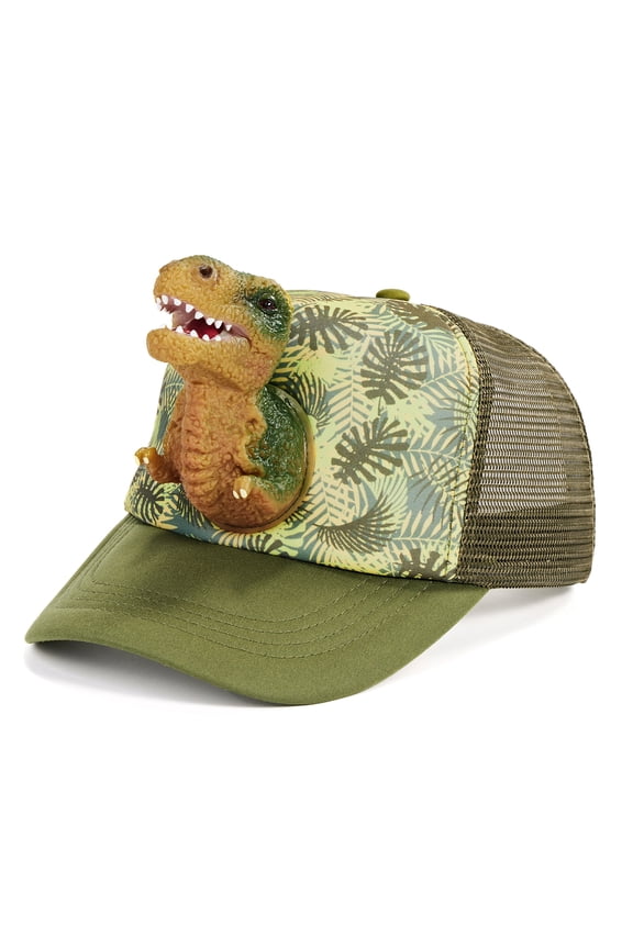 Funny 3D Trucker Hat Adjustable Fit for Men & Women, Novelty Structured Snapback Mesh Cap, Dinosaur, One Size