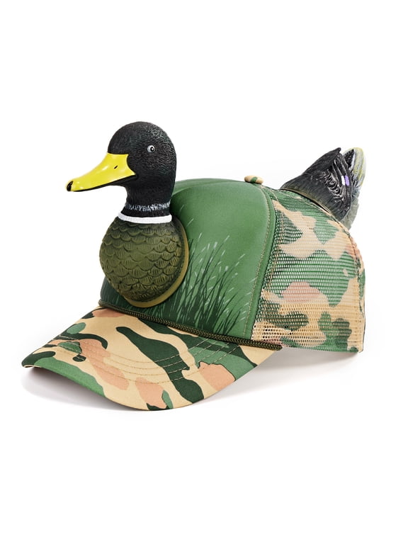 Funny 3D Trucker Hat Adjustable Fit for Men & Women, Novelty Structured Snapback Mesh Cap, Duck, One Size