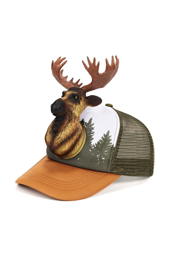 Funny 3D Trucker Hat Adjustable Fit for Men & Women, Novelty Structured Snapback Mesh Cap, Moose, One Size