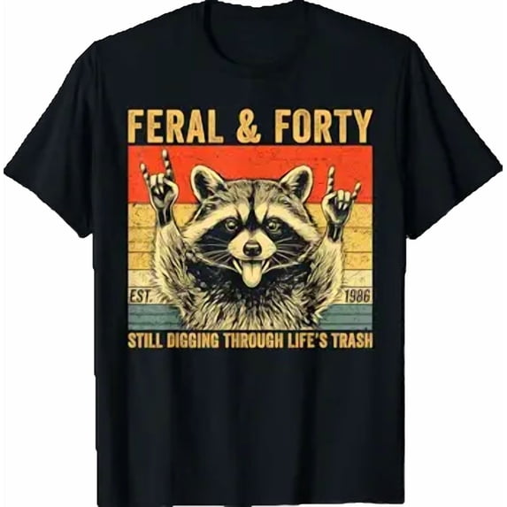 Funny 40th Birthday Est 1986 Feral & Forty Raccoon Graphic T-Shirt