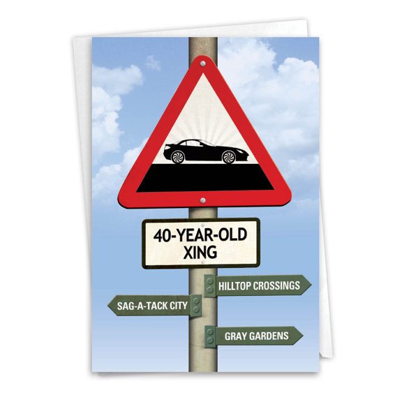 NobleWorks Funny 40th Milestone Blank Birthday Paper Card with 5 x 7 Inch Envelope (1 Card) Bday 40 Year Old Crossing 9967K
