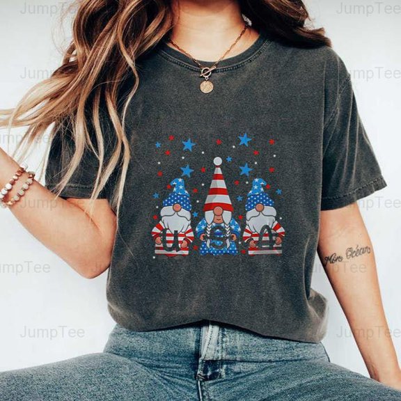 Funny 4th July Gnomes Patriotic American Flag Cute Gnome USA Whimsical Comfort Color T-Shirt Unisex, up to 4XL