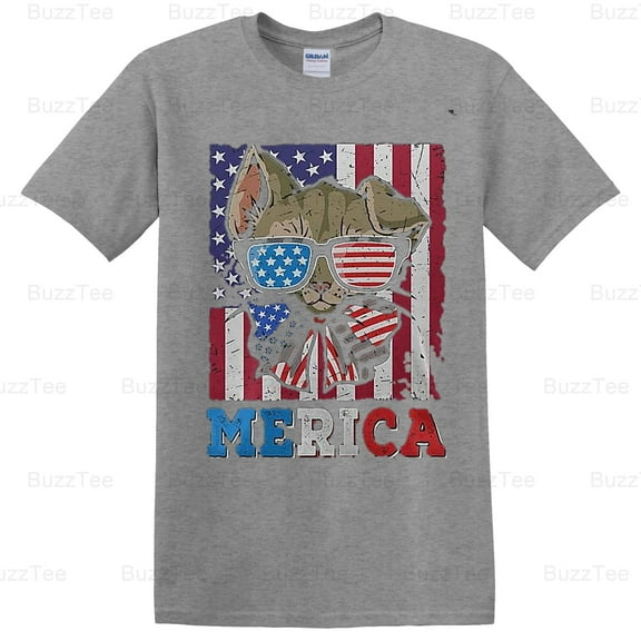 Funny 4th July Merica American Cat Lover Feline Patriotic Graphic T-Shirt Unisex, up to 5XL