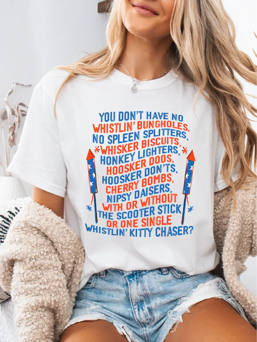 Funny 4th Of July Fireworks Movie Quote T‑Shirt, Patriotic Red Blue ...