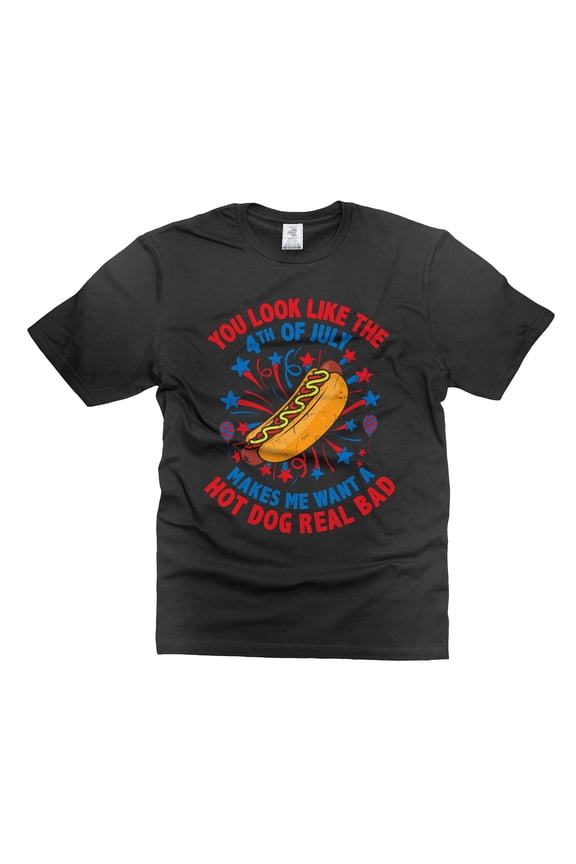Funny 4th Of July Shirt Hot Dog Wiener Shirts Fourth Of July Joke Shirt USA Patriotic Gifts (Medium Black)