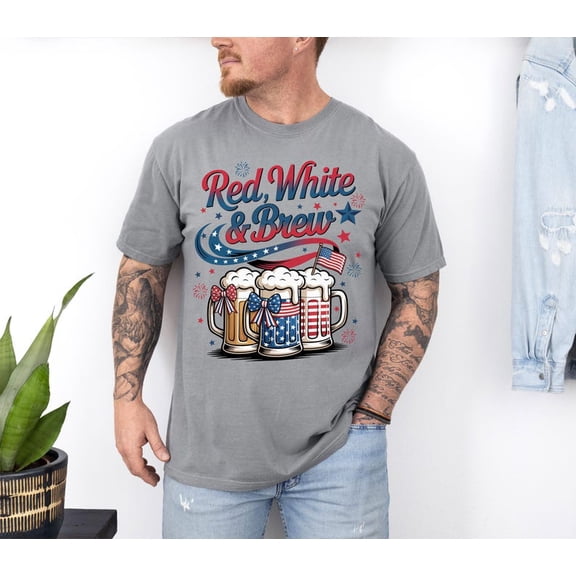 Funny 4th of July Coffee Lover Shirt, Red White and Brew Tee, Independence Day T-Shirt, Patriotic Beer Lover Shirt, American Flag Tee