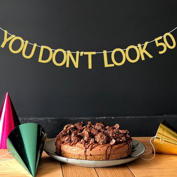 Funny 50 Birthday Banner, 50 Is Fine When You Look 39, 50th Birthday Decorations for Women, Pre-strung