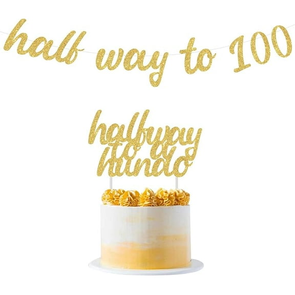 Funny 50th Birthday Decorations for Men Women, Half Way To 100 Banner Cake Topper Gold Fifty Birthday Party Supplies for Him or Her