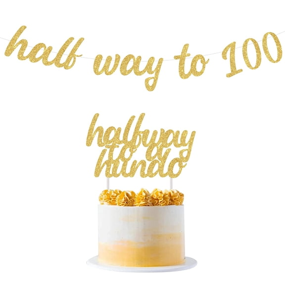 Funny 50th Birthday Decorations for Men Women, Half Way To 100 Banner Cake Topper Gold Fifty Birthday Party Supplies for Him or Her