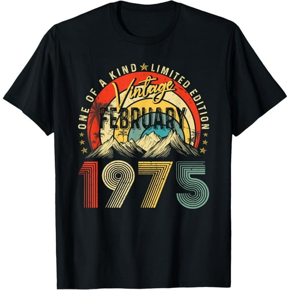 Funny 50th Birthday Vintage February 1975 For Men Women Bday T-Shirt