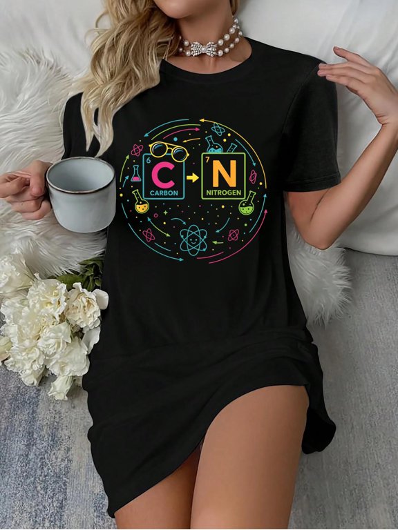 Funny 6 7 Science Chemistry Teacher Periodic Table Meme T-Shirt Dress Casual Summer Dress Everyday Outfit
