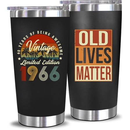 Funny 60th Birthday Gifts For Men - 1966 60th Birthday Decorations Ideas For Him Present For Man Turning 60 Year Old Gifts For Dad, Husband, Friends- 20 Oz Stainless Steel Tumbler Mug (Black-196601)
