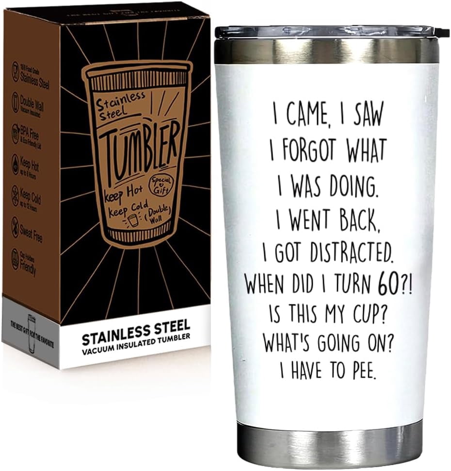 Funny 60th Birthday Gifts for Women Men - 60 Year Old Birthday Gifts for Her Him, Turning 60 Year Old 20oz Stainless Steel Tumbler, Happy 70th Bday Gift for Mom Dad Wife Friends Grandpa Grandma