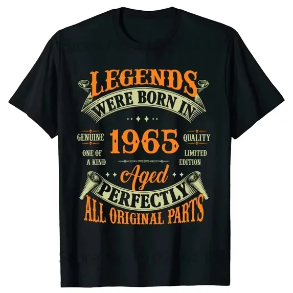Funny 60th Tee Vintage Legends Born in 1965 60 Years Old Party Women T Shirts Summer Cotton Birthday Gift Idea Men T-shirt
