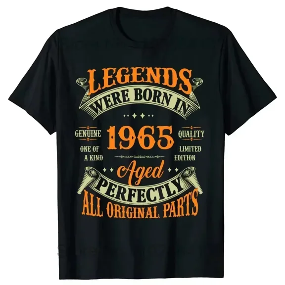 Funny 60th Tee Vintage Legends Born in 1965 60 Years Old Party Women T Shirts Summer Cotton Birthday Gift Idea Men T-shirt